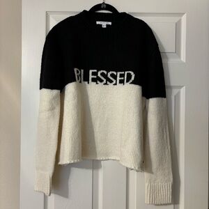 Peace Love World Blessed Women's Sweater Color Block Black & Cream size M
